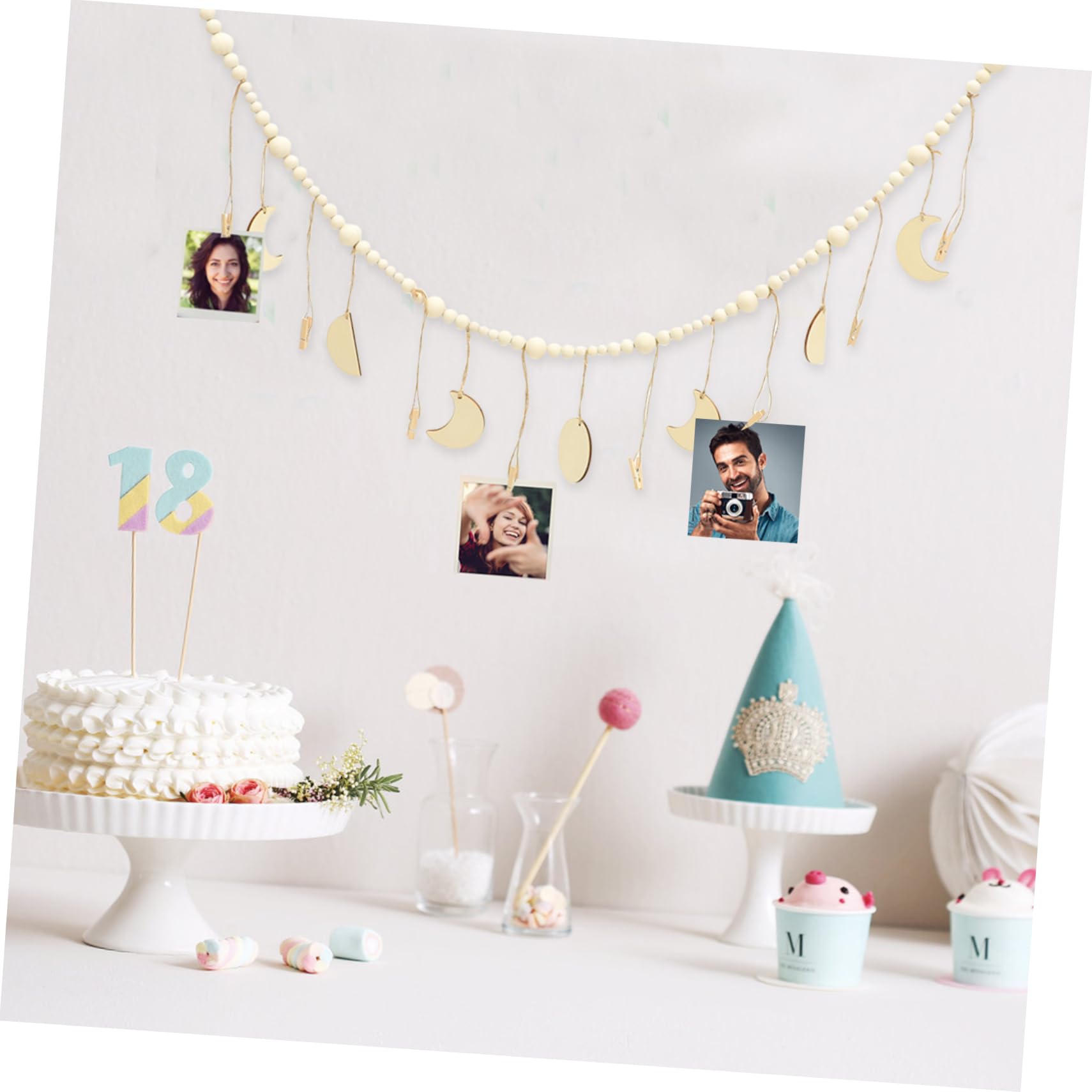 Alipis 5 Stück Wandfoto Organizer mit Clips Holzperlen Girlande zur Kreativen Fotoanzeige für Hochzeiten Geburtstage und Wohnkultur Langlebiges Design für Persönliche Erinnerungen und