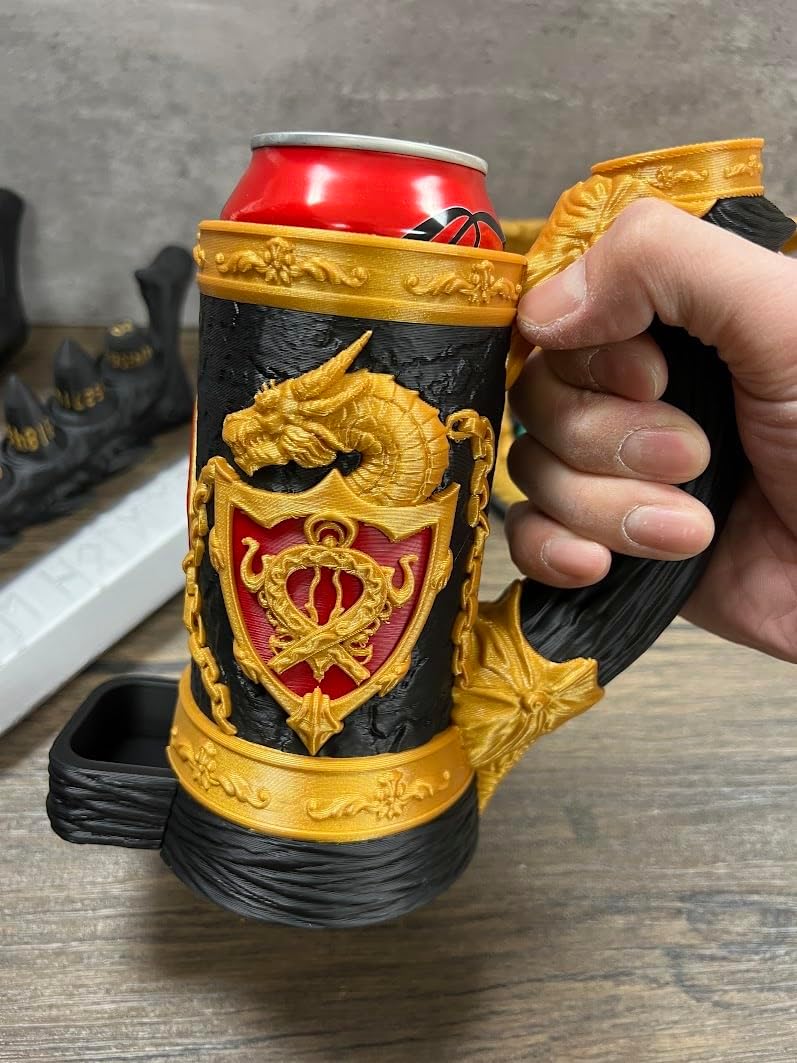 MunnyGrubbers - Dragon Mug Dice Tower with Tray - No Paint Odorless Insulated Cup Can Dice Tower - (Random 7PCS D20 Dice Set Included) - Dungeons and Dragons - DND Gift - (Black/Gold/Red)