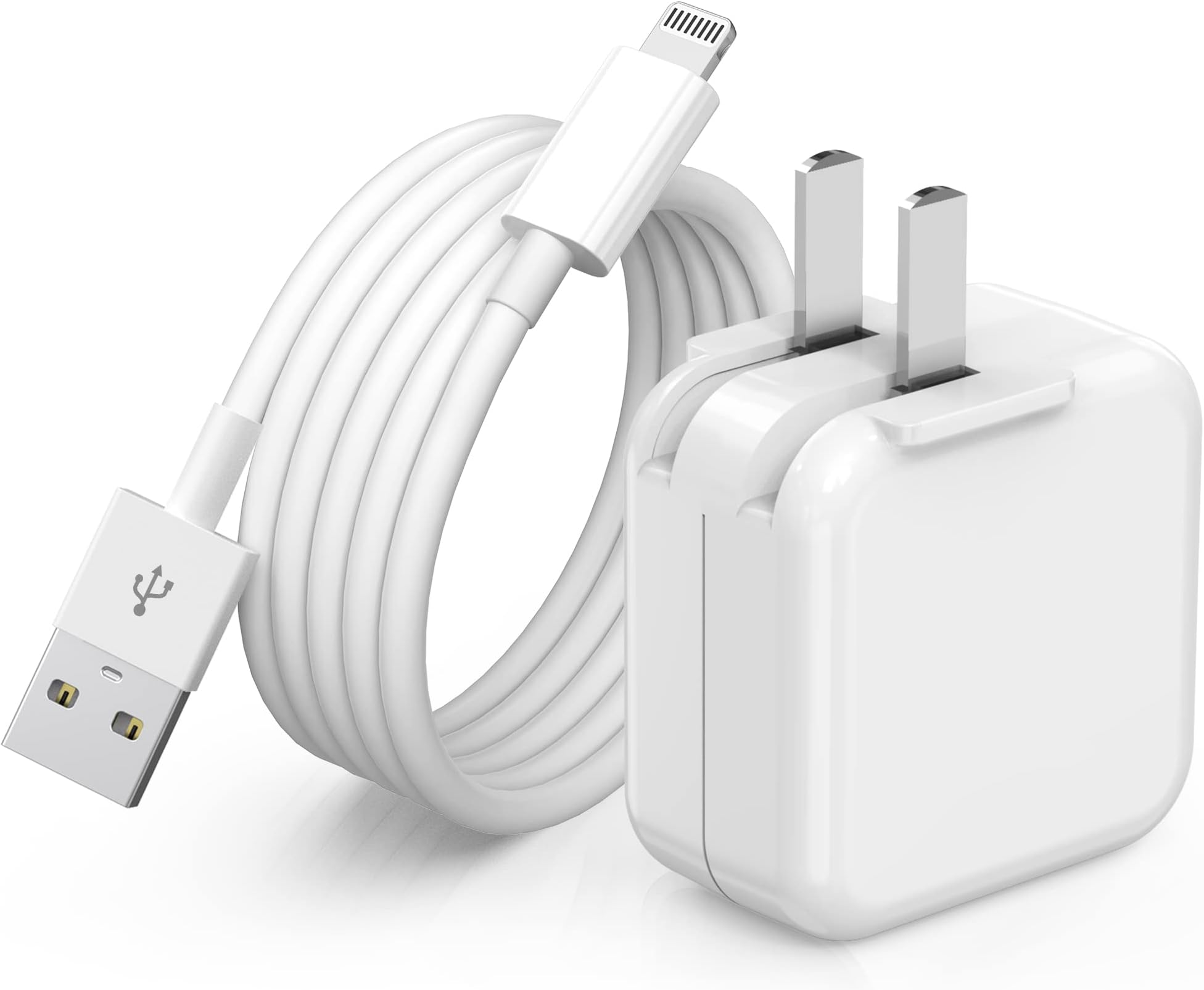 iPad Charger,iPhone Charger Pad Cord Fast Charging 12W USB Wall Charge Foldable Portable Travel Plug with 6.6FT Lightning i Pad Fast Charging Cable Compatible with iPhone,iPad Mini 1/2/3/4/5,Air 1/2/3