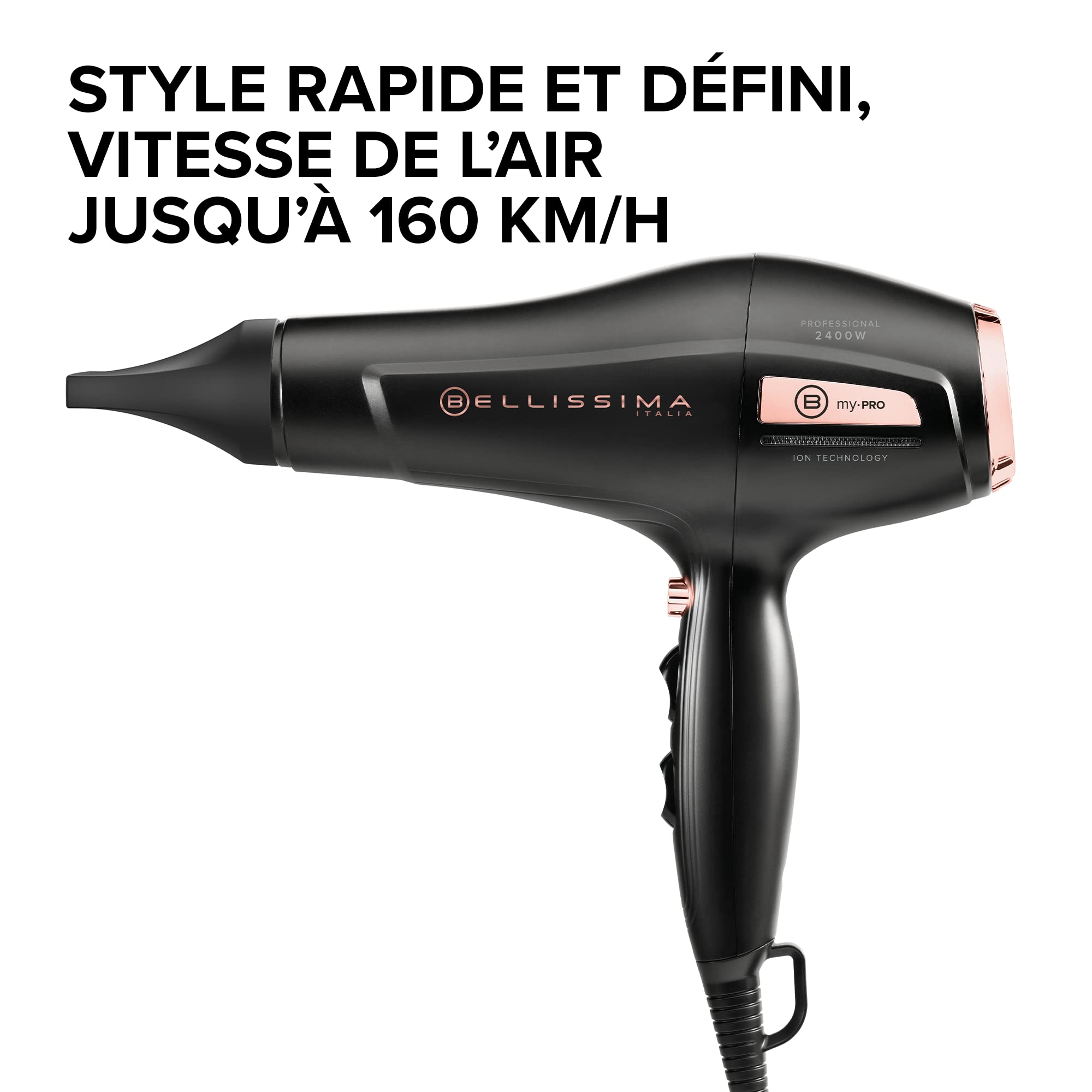 Bellissima Sèche Cheveux Professionnel Technologie Ionique, Grille Céramique - My Pro P3 3400 - Embout Étroit + Diffuseur, 8 Combinaisons Air/Température, Cheveux Doux, Hydratés et Soyeux - 2400 W