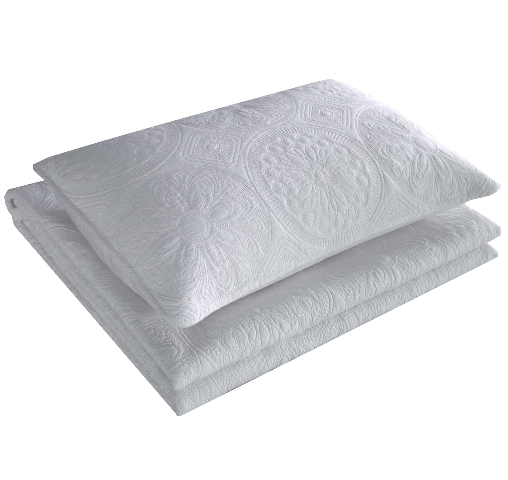 Qucover Unimall Tagesdecke, gesteppt, Tagesdecke, reinweiß, Baumwolle, Bedruckt, Stickerei, 3-teilig (Stil 8)