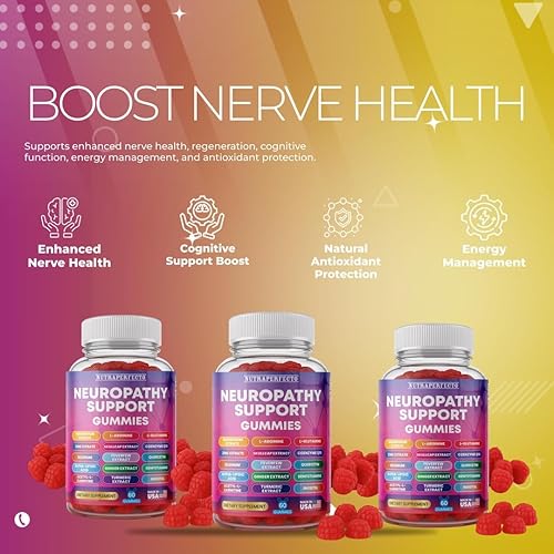 Miniatura 3 de Gomitas de apoyo a la neuropatía sin azúcar para los nervios salud nerviosa mejorada, regeneración, apoyo cognitivo con vitamina B1, B6, B12,
