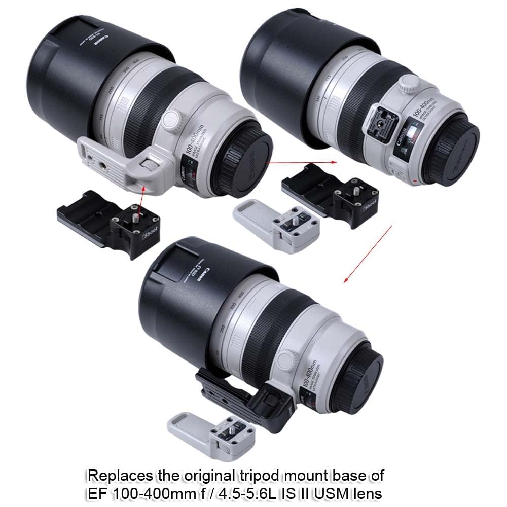 iShoot Objektivkragen Fuß Stativhalterung Ring Basis Ersatz Ständer Stativbuchse kompatibel mit Canon EF 100-400mm f/4.5-5.6L is II USM, untere Schnellwechselplatte für Arca-Swiss Fit Stativkopfklemme