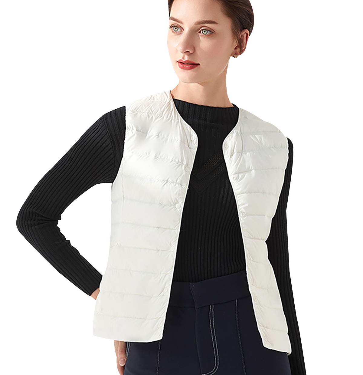 Gilet Doudoune Légère Sans Manche Femme - Veste Fine Matelassée Blouson Sans Manches