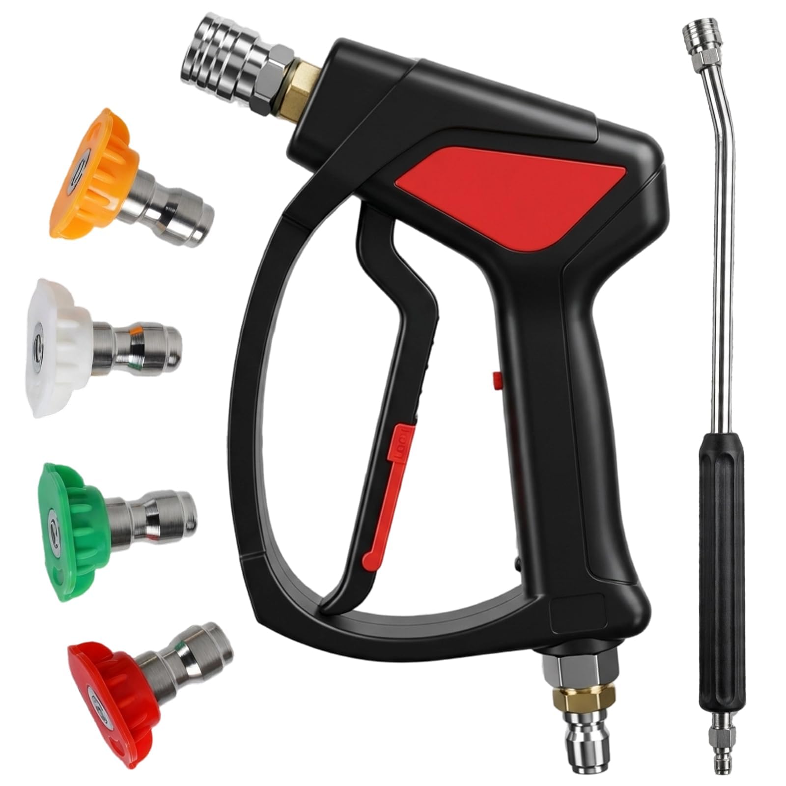 NBYTLT Pressure Washer Gun with 3/8" Quick Connect Plug, 28" Stainless Steel Valve Power Washer Gun with 4 Nozzle Tips, 5800 PSI
