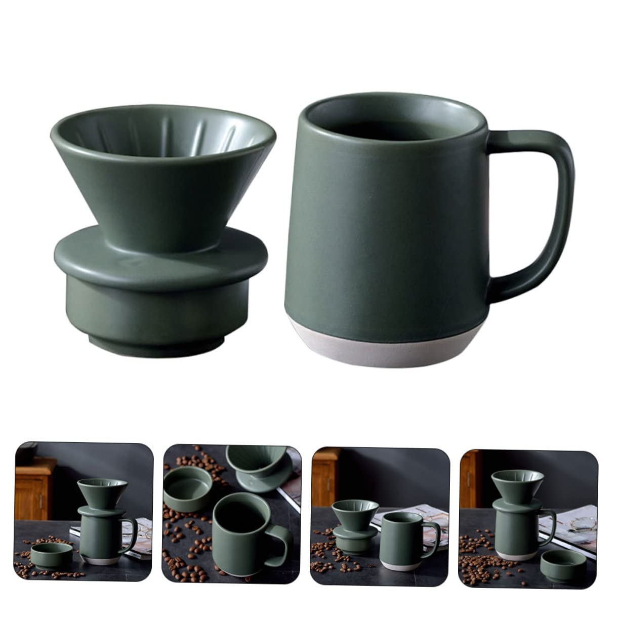 Taza de Café de Cerámica Filtro Manual para Preparar Café | Verde Detalles Delicados , Formato Ligero y Portátil y Filtrado Fino Uso Práctico , Diseño Simple