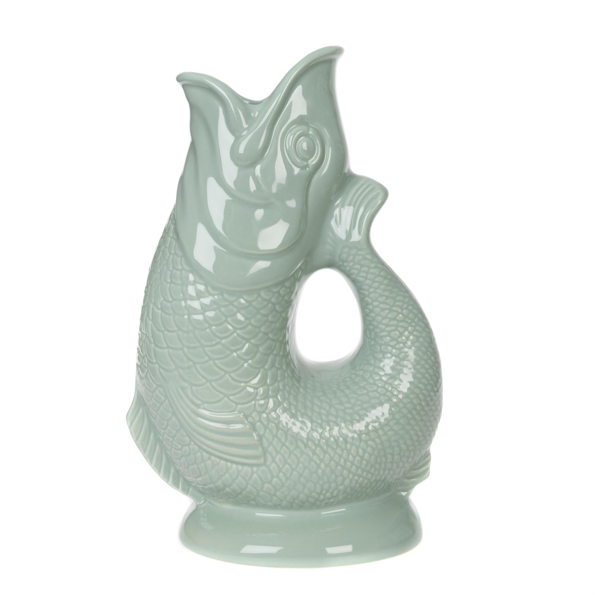 Iconique Vert Sauge Glug Jug Grand 28 cm 1,4 L – Pichet à Eau de Poisson, Vase à Poisson Décoratif, Ornement, Carafe