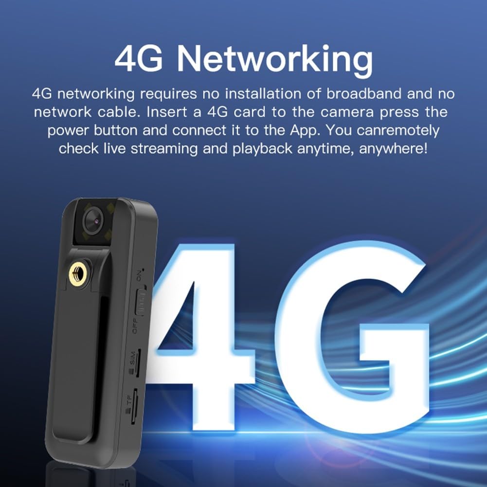 Caméra corporelle portable, appareil photo porté, haute définition 4K Mini caméra corporelle, réseaux 4G Téléphone, Enregistreur de caméra de voiture à distance (pour asiatique)