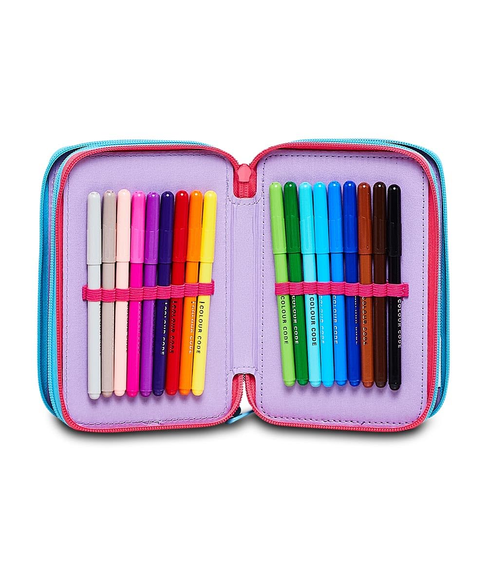 Astuccio Scuola Elementare 3 Scomparti - LILO & STITCH MY ALIEN PAL - DISNEY, Blu - Contenuto 43 pz - Completo di Matite, Pennarelli etc.- Portapenne Scuola Bambina Elementari