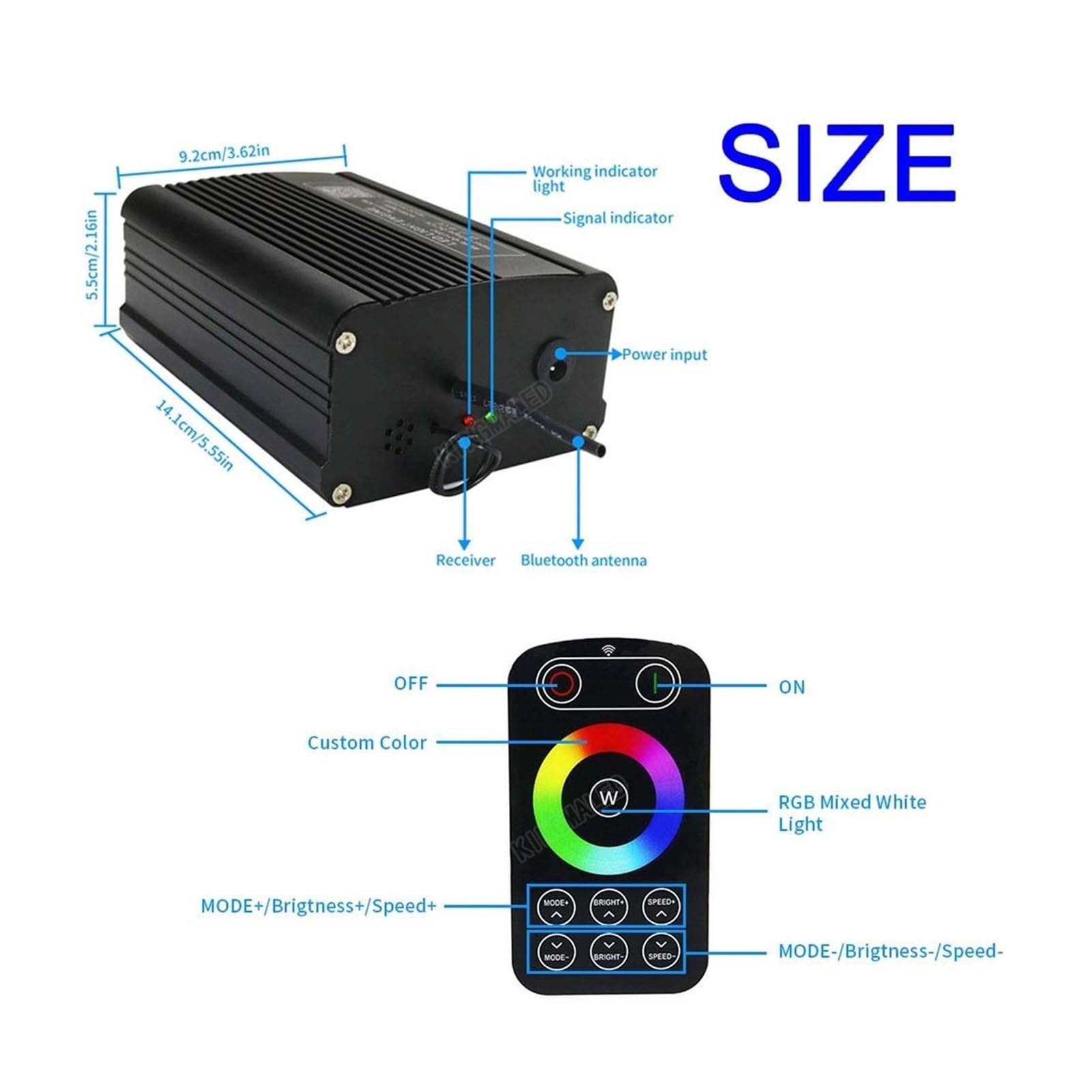 Podwójne głowice Bluetooth 3 Dioda LED 2W RGB. Zestawy światłowodowe gwiaździste sufitowe zestawy dotykowe Rf. Pilot do sufitu pokoju z gwiazdą samochodów,Bezpieczny W UżYciu(2rolls 0.75mm 300 4M)