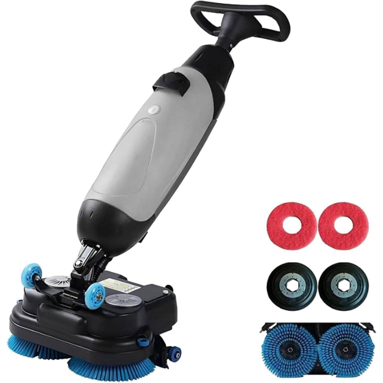 Battery Powered Walk Behind Floor Scrubber,Commercial Grade Rotating Tile Scrubber with 4.5L+7.5L Dual Tanks,17” Path Double Brushes Cordless Floor Buffer for Large Area Commercial Cleaning Grey