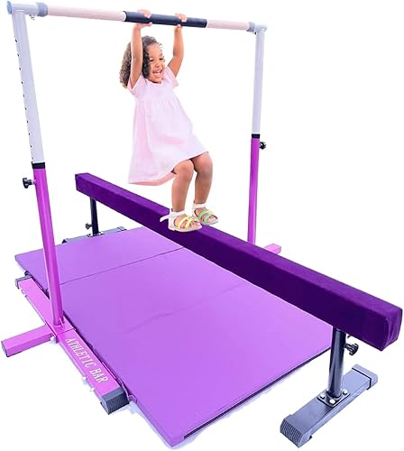 Barra horizontal ajustable de 5 pies, barra de gimnasia 3 en 1, juego con alfombrilla de triple pliegue de 6 x 4 pies y tubo de ejercicio ajustable disponible en Yaxa Venezuela