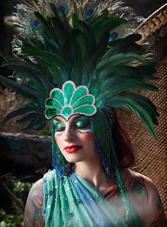 HOMELEX Women's Black Feather Headpiece Carnival Caribbean Headdress Showgirl Accessories - Image 5