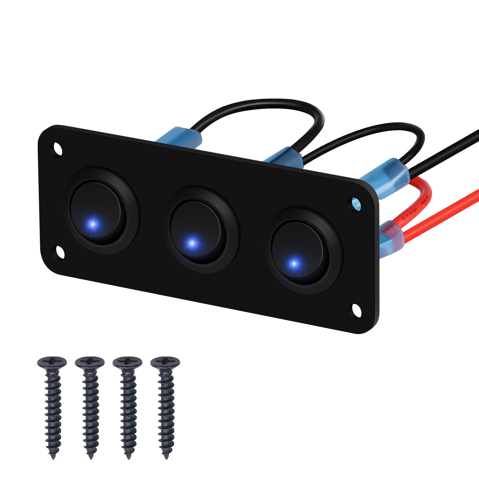 Snapklik.com : 3 Gang Rocker Toggle Switch Panel, DC 12V 20A Blue LED ...