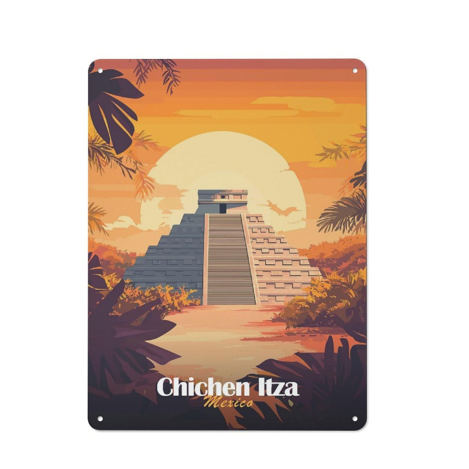Junmoney Style-17 For Hallway Wall, Chichen Itza Pyramid Vintage-Inspired Metal Sign 40X30cm, A Moving-Home Gift For Collectors Of Tin Signs