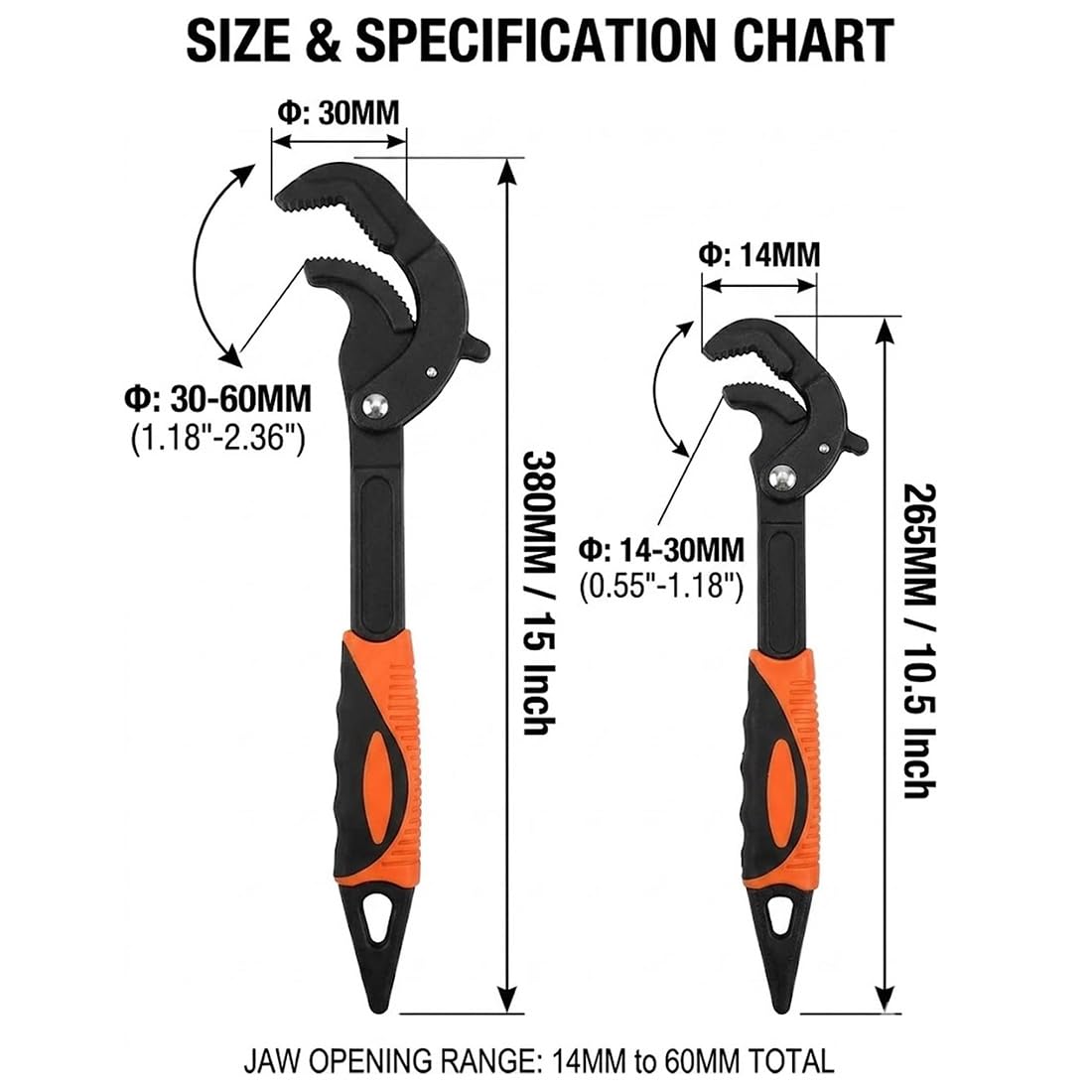 Llave Universal De Ahorro De Esfuerzo, Llave Autoajustable, Llave De Tubo Con Agarre Rápido Power Grip, Set De Llaves Autoajustables Para Tuercas, Tubos, Accesorios Y Reparación (Orange,2 pcs)