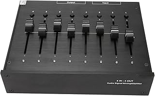 Audio Splitter Mixer, 4 in 4 Out Audio Splitter Headphone Amp Mixing Console Amplifier with Independent Switch & Independent Volume Control (US Plug)