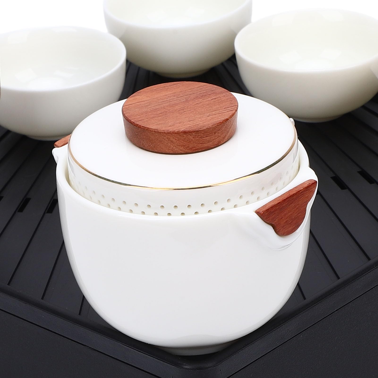 Alomejor Przenośny Zestaw Czajników, Ceramiczny Ekspres do Herbaty na tradycyjną chińską ceremonię Parzenia Herbaty Kung Fu z 4 Filiżankami dla Entuzjastów Podróży i Wypoczynku na świeżym Powietrzu