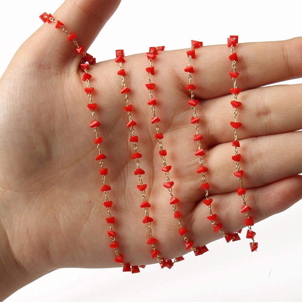 Chaîne de perles triangulaires acier inoxydable rouge 1m pour fabrication bijoux