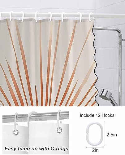 Miniatura 7 de Scalloped Shower Curtain for Bathroom 72"x72" Abstract Art Sun Minimalism Lines Retro Waterproof Wave Bathroom Shower Curtain Sets with Hooks Bath