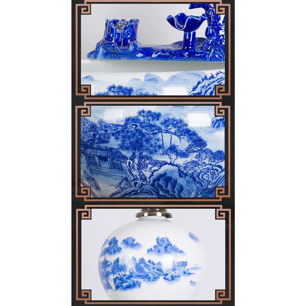 Small Fish Tank Aquarium Fish Tank Ceramic Cabinet Blue and White Landscape Goldfish Tank Floor-to-Ceiling Flow Water Tank Home Porch Living Room Viewing Fish Bowl Fish Tank Kit(B)