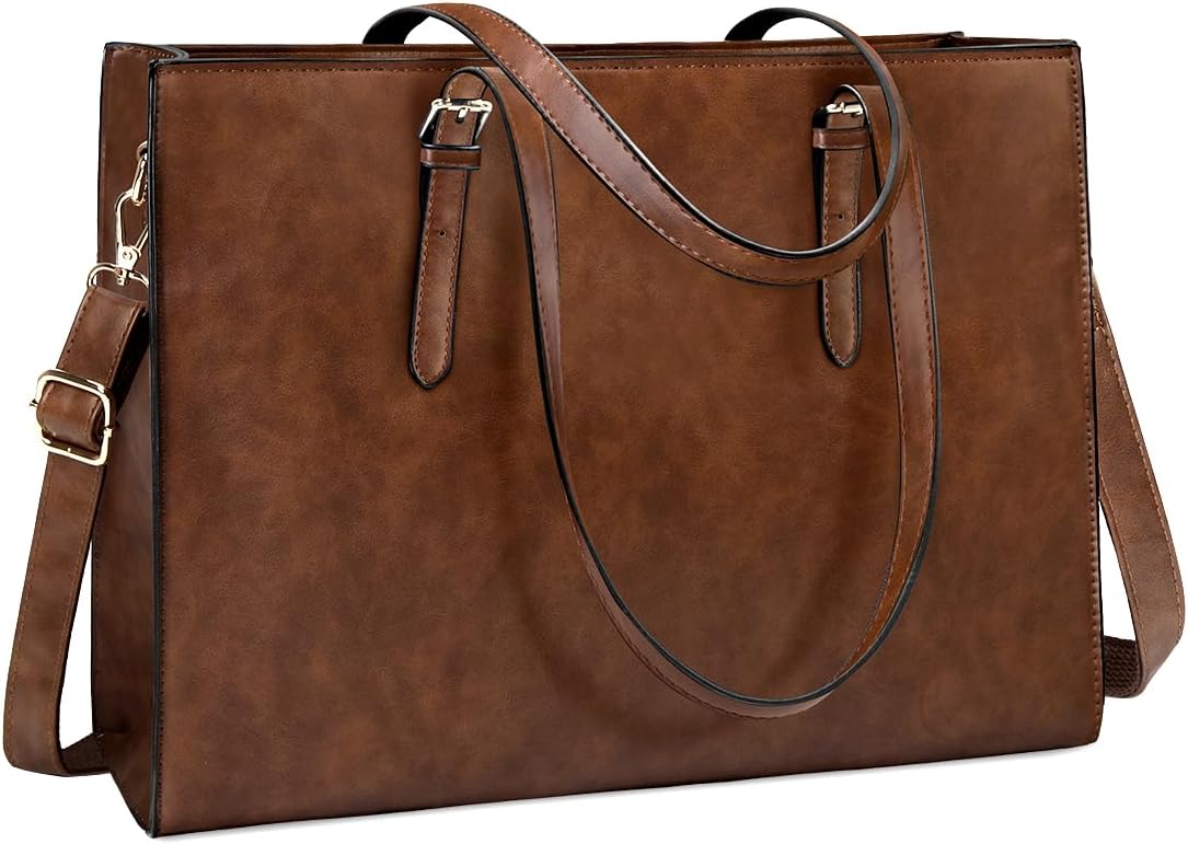 Laptop Bag for Women Waterproof Lightweight Leather 15.6 Inch Computer Tote Bag Business Office Briefcase Large Capacity Handbag Shoulder Bag Professional Office Work Bag Black