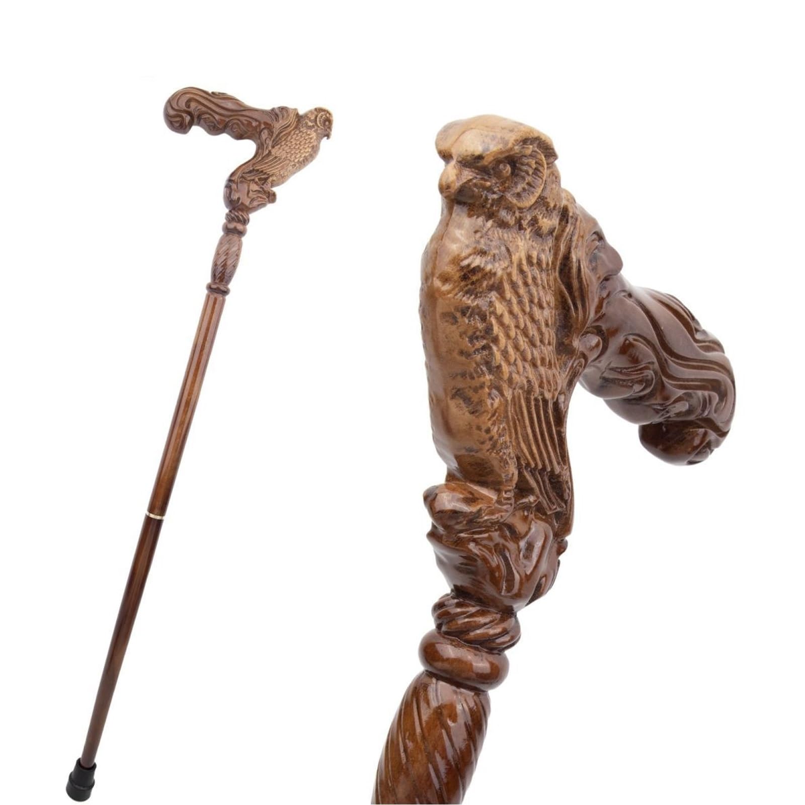 Bastoni da Passeggio in Legno a Forma di Gufo, con Impugnatura Ergonomica e Punta in Gomma Antiscivolo, per Uomo e Donna Decorativi di Lusso 93 Cm