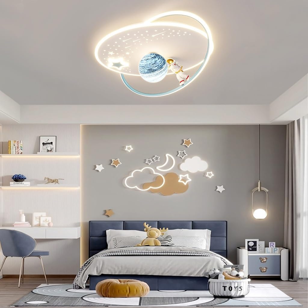 Lampa sufitowa LED ściemnialna lampa sufitowa do pokoju dziecięcego z pilotem lampa wisząca nowoczesna księżyc gwiazda astronauta dziewczynka chłopiec oświetlenie sufitowe LED do sypialni