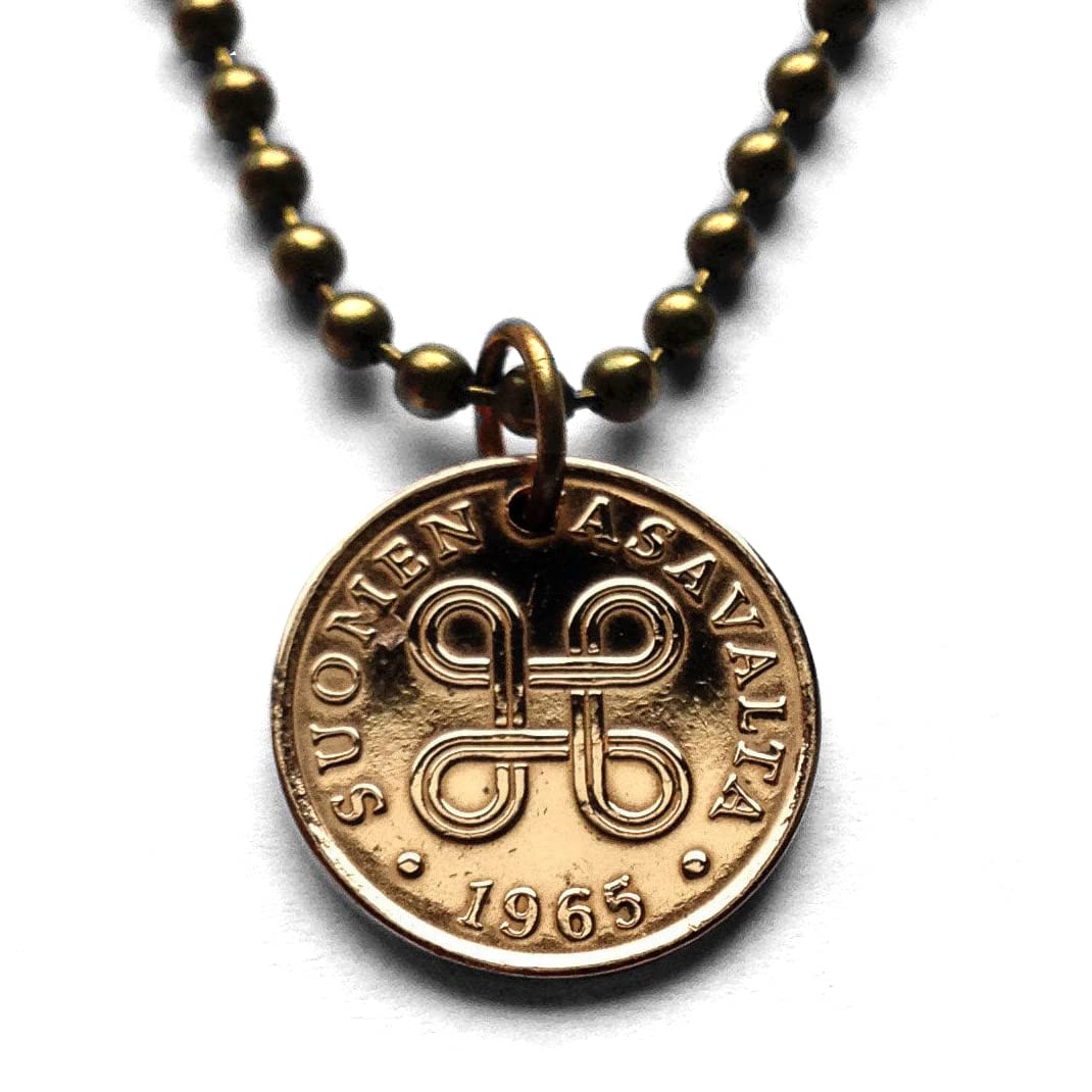 1968 Finland Suomi 1 Penni coin pendant Finnish hannunvaakuna Looped square Saint Hannes cross Gorgon loop Helsinki Espoo Tampere Vantaa Oulu Turku Lahti Finnic Nordic Uusimaa Pirkanmaa n001551