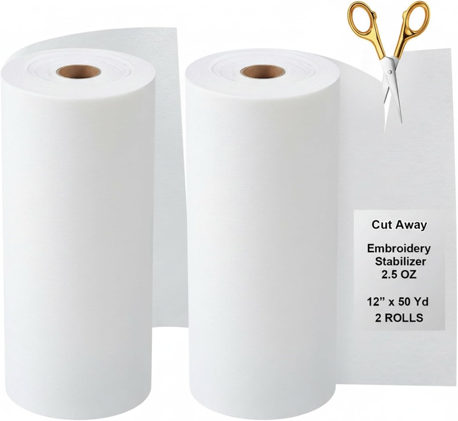 Geosar 1/2 Rolls 12" x 50 yd Tear Away Embroidery Stabilizer, 1.8 Ounce Medium Weight Embroidery Backing for Machine Hand Sewing Support