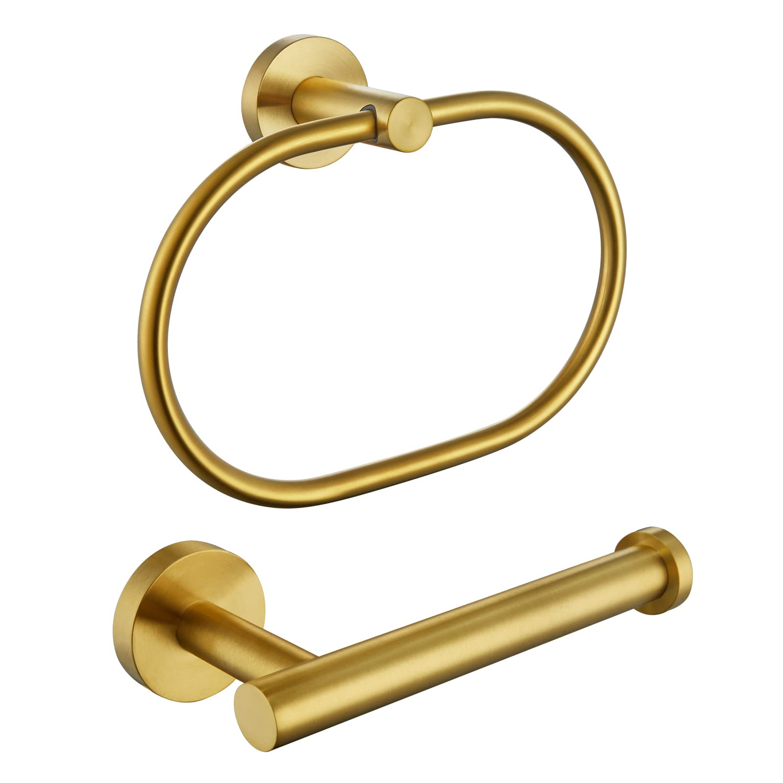 APLusee 2 Pieces Bathroom Hardware Set Brushed Gold, Contemporary 304 Stainless Steel Storage Accessories Kit with Oval Hand Towel Ring, Toilet Paper Holder Wall Mounted