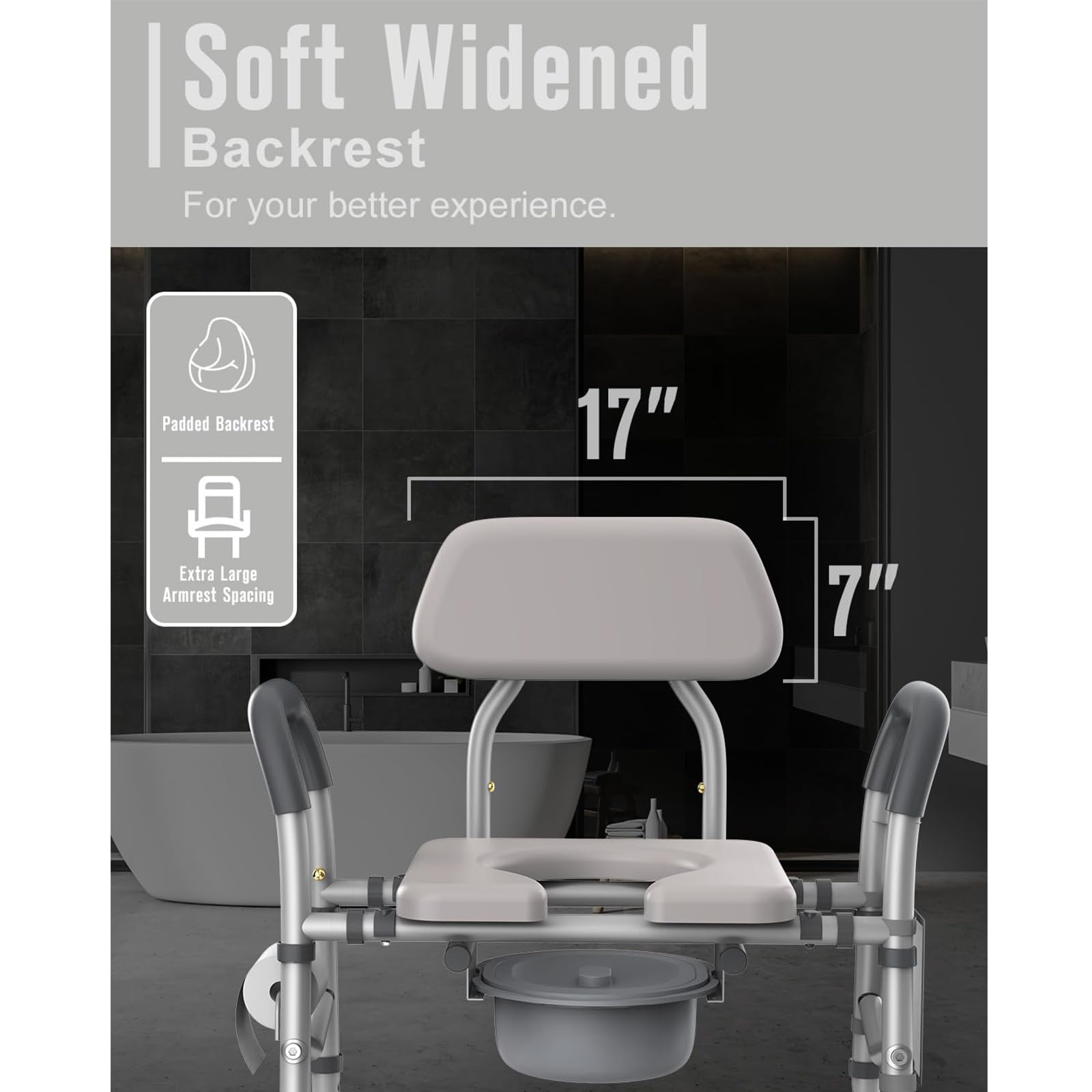 Home Essentials, Regulowana szerokość Krzesło toaletowe przyłóżkowe - Wytrzymałe 350 funtów Medyczne siedzisko toaletowe dla seniorów - Bardzo duże z