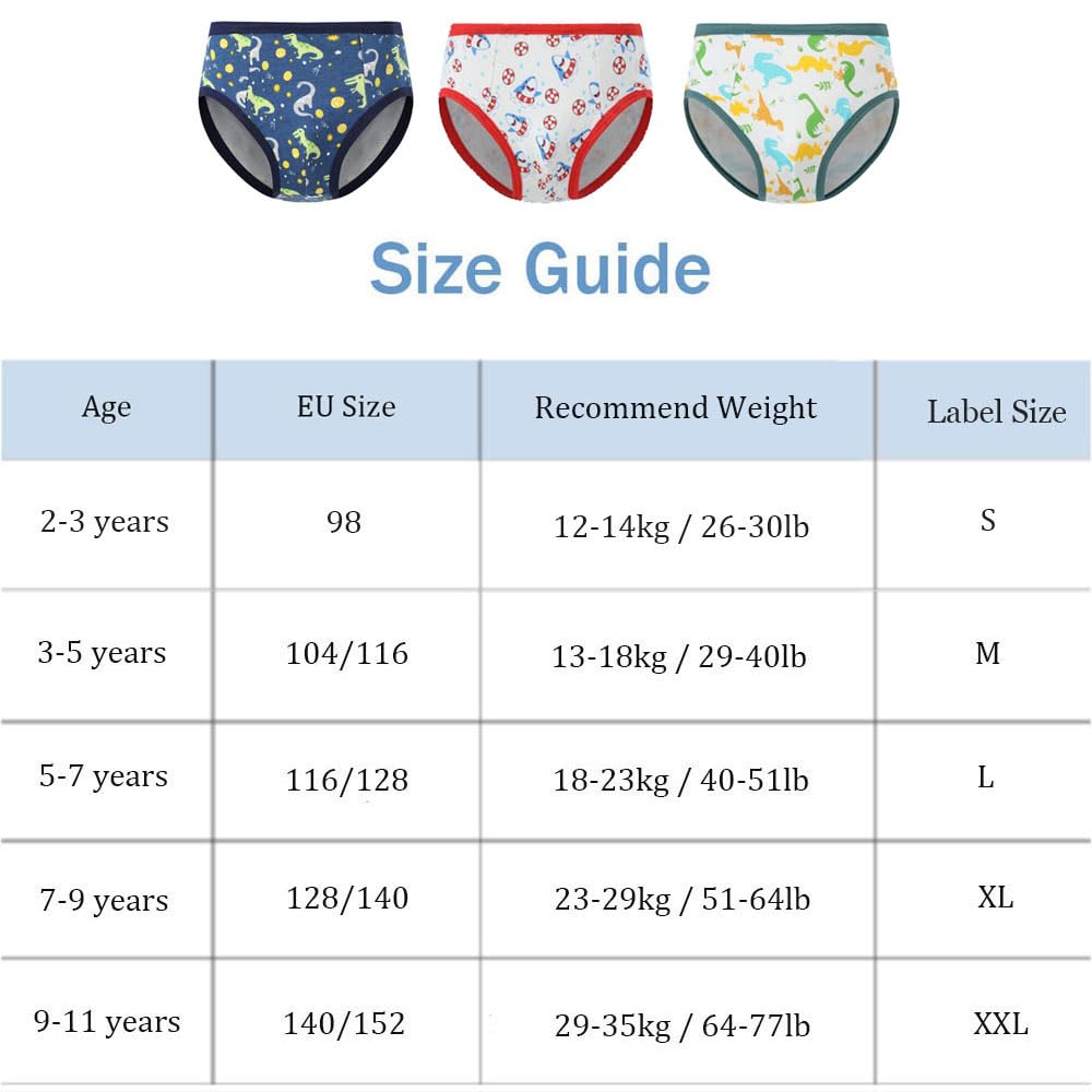 FedMois Pack de 8 Calzoncillos Slip para niño de Algodón 3-11 años