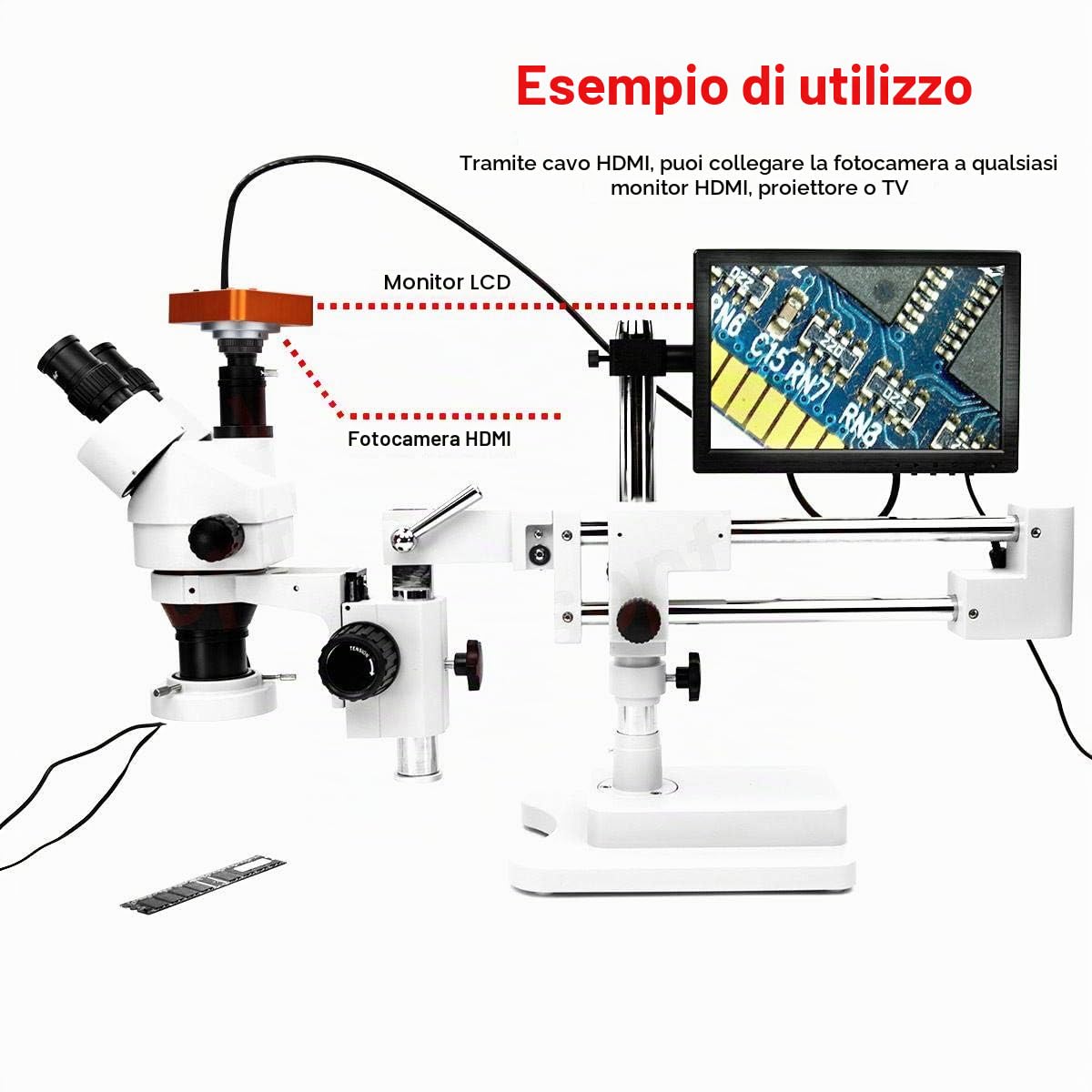 Akozon Telecamera per microscopio 21 MP HDMI USB C Mount Kit microscopio industriale 2K 1080P HD Videocamera UE 220V oculare digitale elettronica Manutenzione del telefono cellulare Fotocamera
