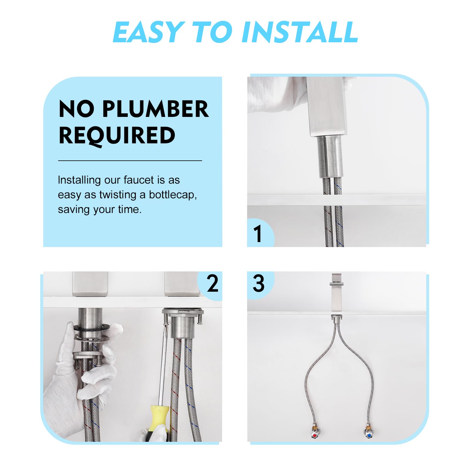 CREA Grifo de Baño Cascada Moderno, Monomando Lavabo Mezclador, Acero Inoxidable