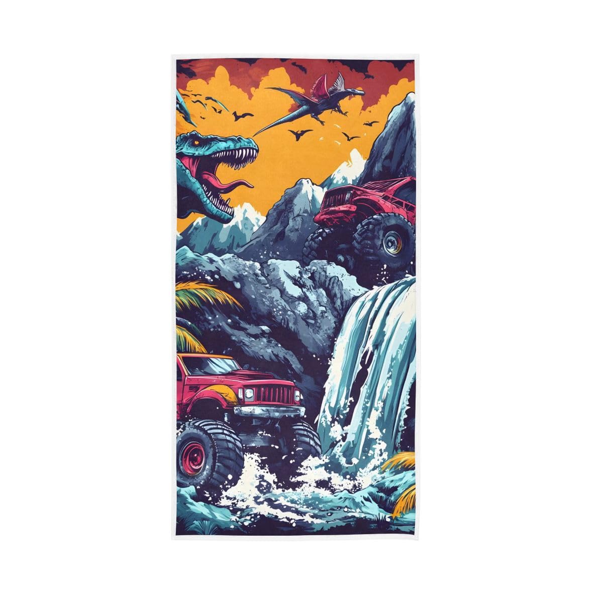 HUYGD Dino and Trucks Hand Towels, Hand Towels for Bathroom Clearance 15 x 30 Inches