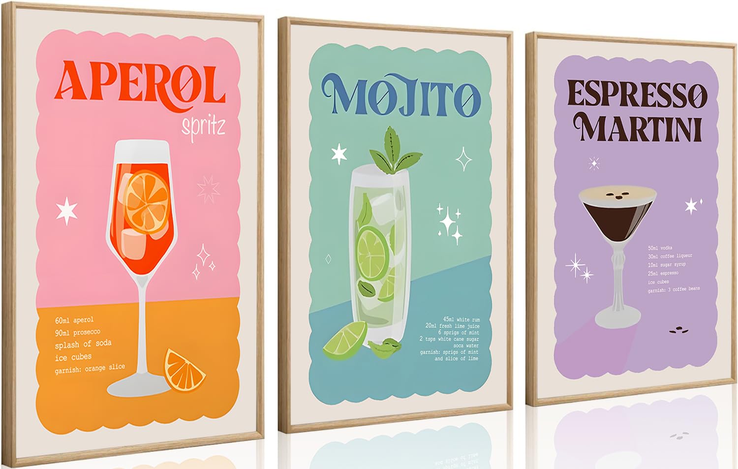Laylwhq Cocktail Wall Art Bar Cart Canvas Vintage Trendy Alcohol Pictures Funky Aesthetic Prints Posters Colorful Preppy Home Decoration 12x16inx3 Unframed