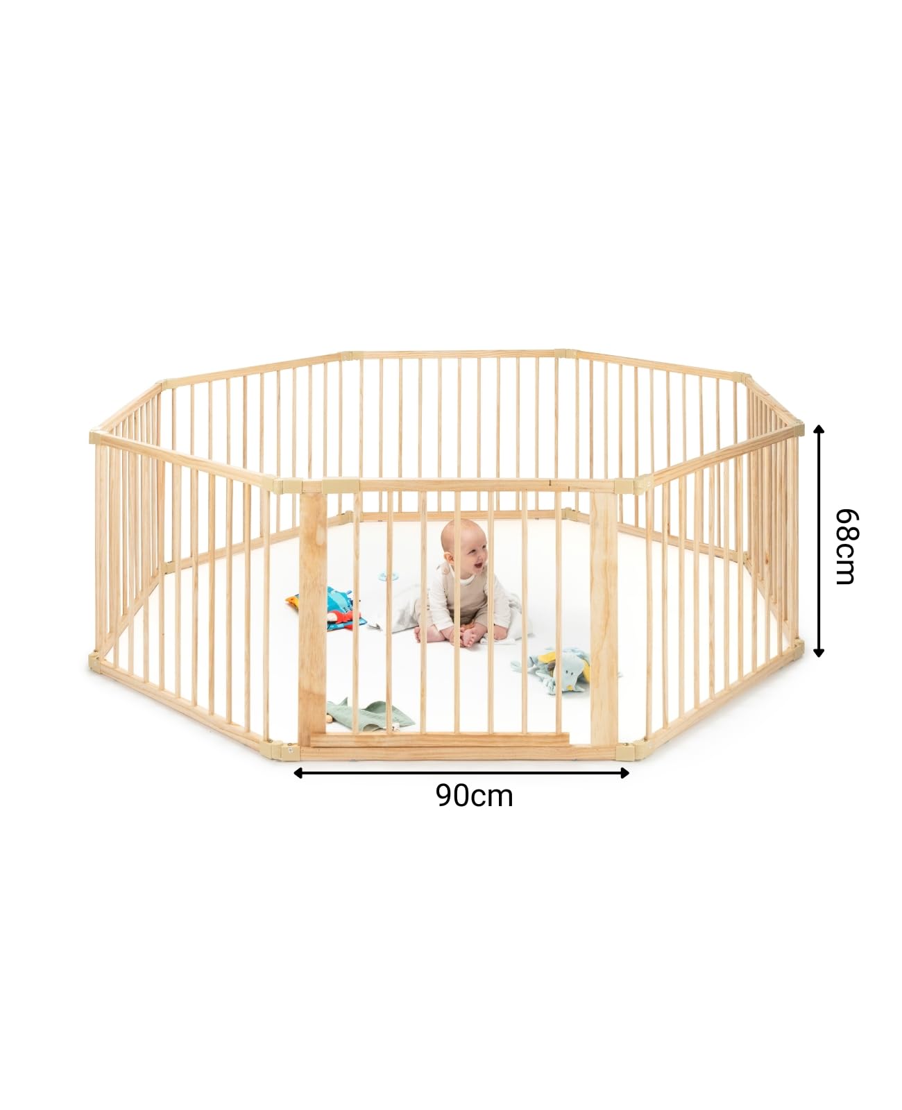 dibea Parc pour bébé et jeune enfant, en bois de sapin clair durable avec porte, 8 panneaux de 90x68 cm, barrière de sécurité solide pour protéger les premiers pas, barrière de protection sûre