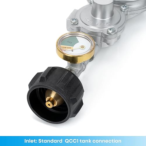 Miniatura 5 de Stanbroil Regulador horizontal de propano de dos etapas con calibre, estándar 3/8 hembra NPT y QCC1, ideal para parrilla de gas, RV, calentador de