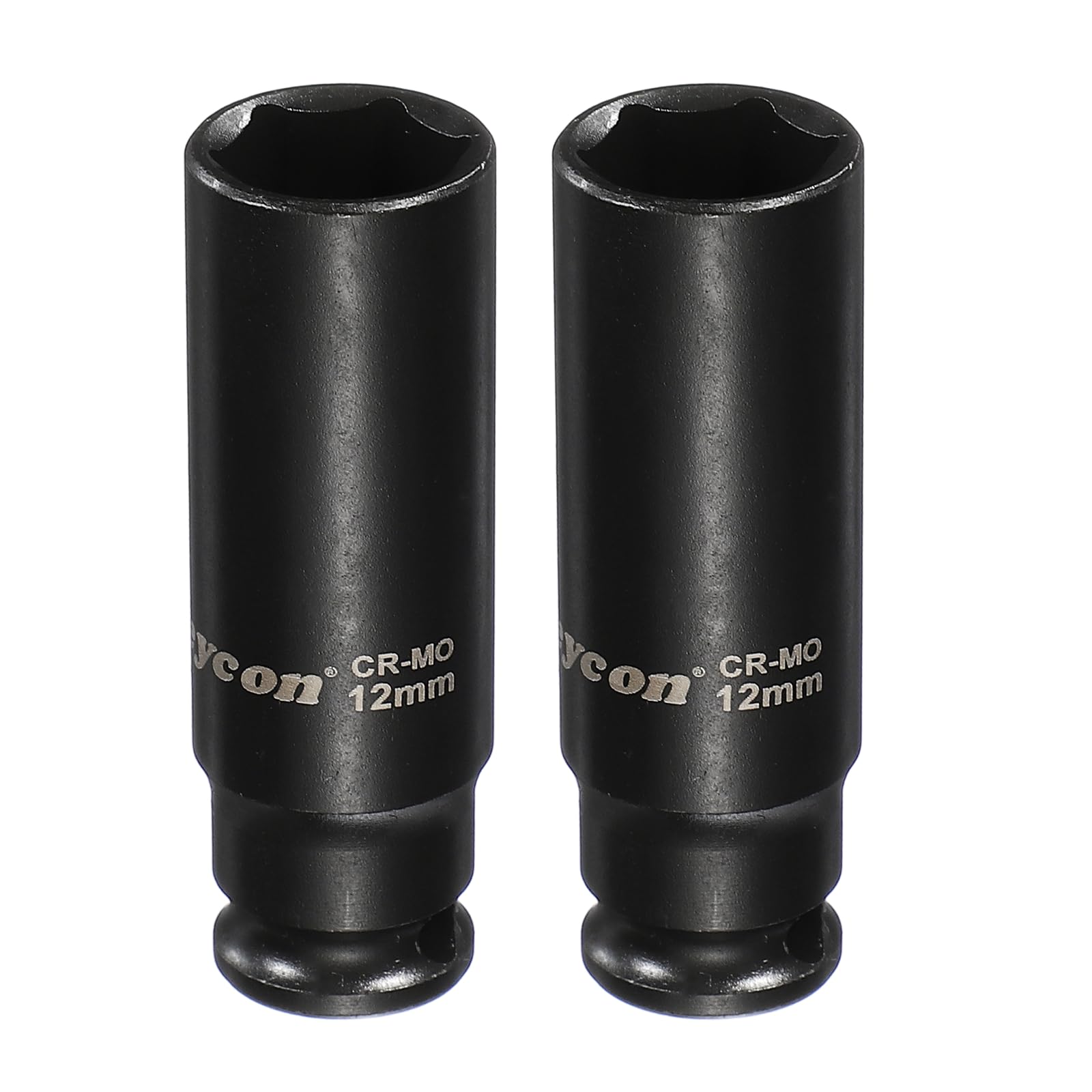 sourcing map 2Pcs 6 Point Deep Impact Socket 1/4 Inch Drive 12mm Metric Standard Socket Cr-Mo Steel Spindle Axle Hex Nut Bolt Sockets for Auto Machine Repair