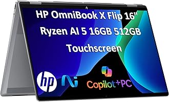HP OmniBook X Flip 16 (Next Gen Envy 16 x360) 2-in-1 Touchscreen Laptop (16" FHD+, AMD Ryzen AI 5 340 (> Intel i7-1355U), 16GB DDR5, 512GB SSD) AI Copilot+ PC for Creator, Designer, Win 11 Home