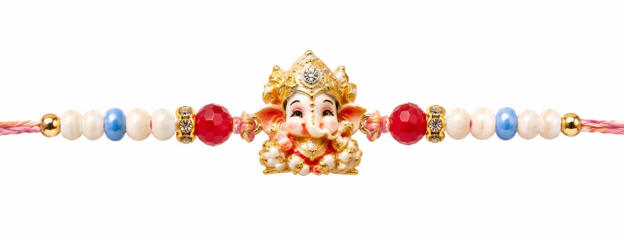 Rakhi for Brother Designer Pearl and Red Bead Rakhi Bracelet with Spiritual Ganesh Idol for Raksha Bandhan-image-48