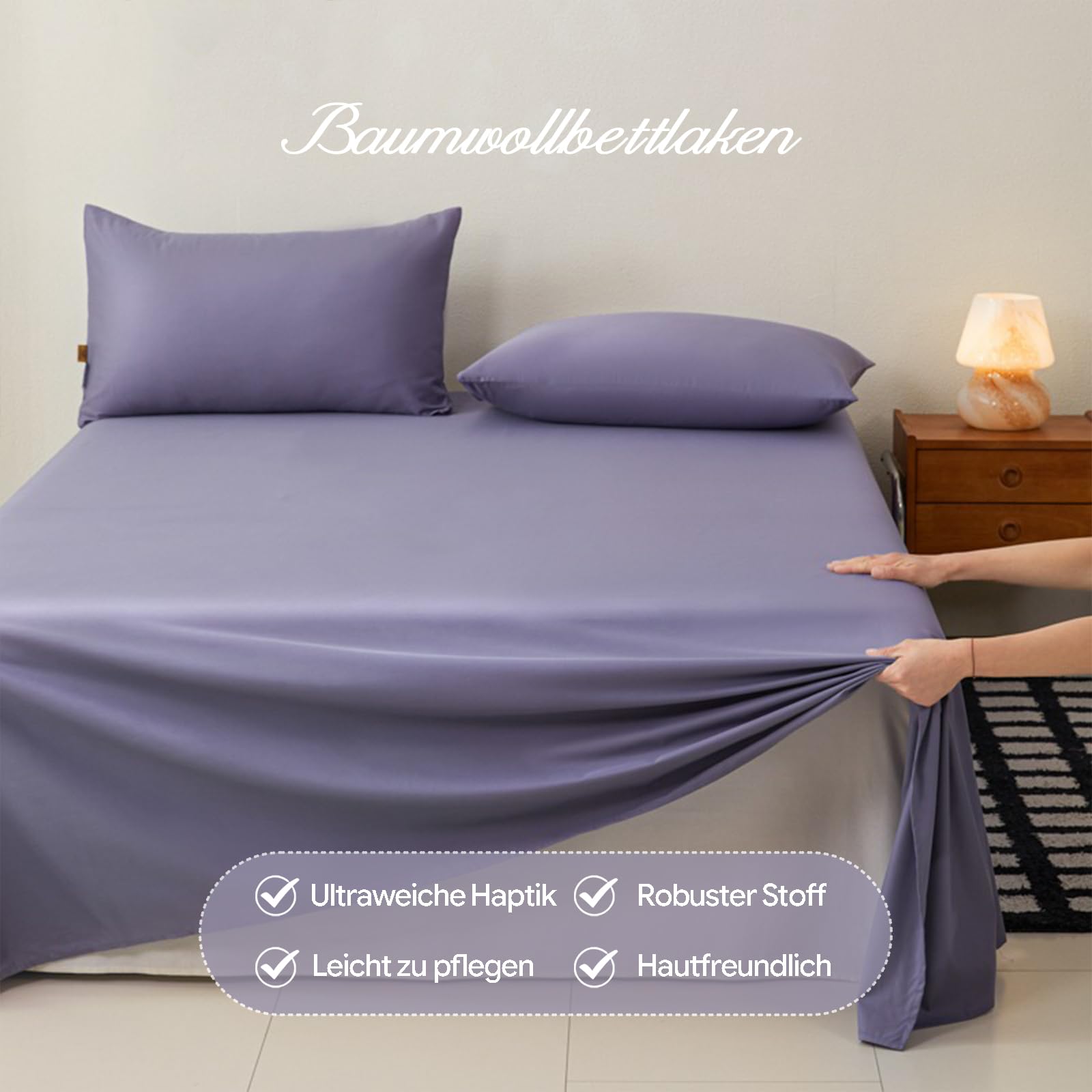 Bettlaken 230x260cm Grau | Baumwolle,Einfarbig,Bettlaken für Doppelbetten,mit 2 x Baumwolle Kissenbezug von 50 x 75 cm,Ganzjahres,Weich & atmungsaktiv