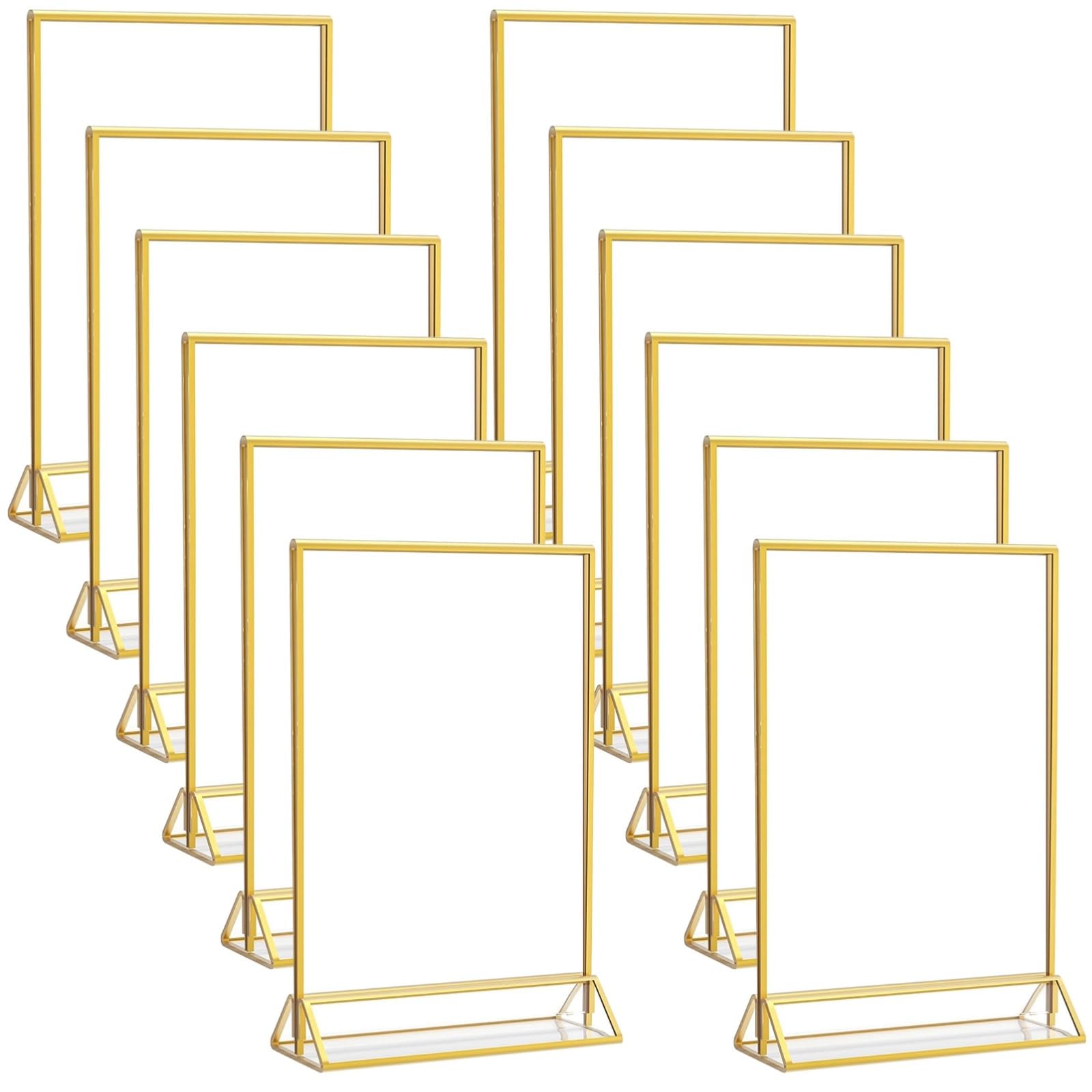 Generisch 12 soportes para números de mesa, color dorado, marco de acrílico con base triangular, soporte de exhibición transparente para menús, fotos, bodas, fiestas y restaurantes