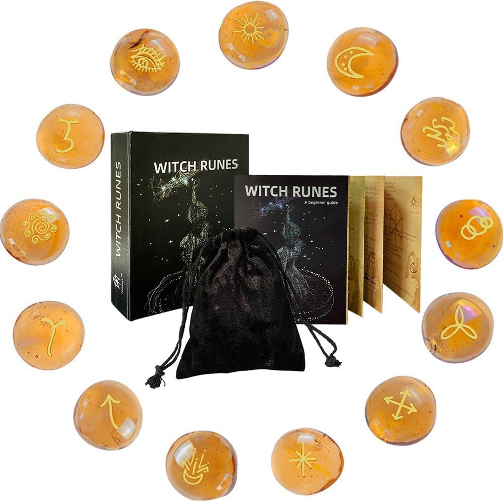 Ensemble De Pierres Runiques Gravées | Set Runes Sorcières Débutant Verre