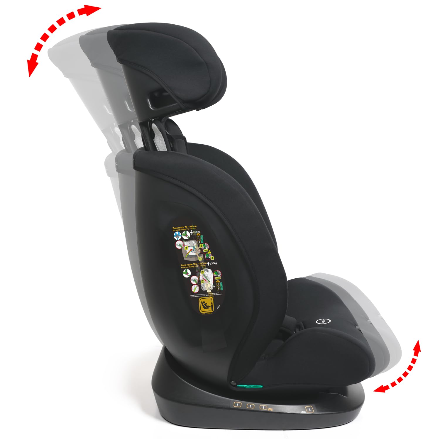 Wembley siège auto évolutif R129 i-size 40-150 cm, Groupe 0+/1/2/3, naissance-36 kg, ceinturé, dos-face route, très longue durée d'utilisation: un seul siège de la naissance à 12 ans – Shadow