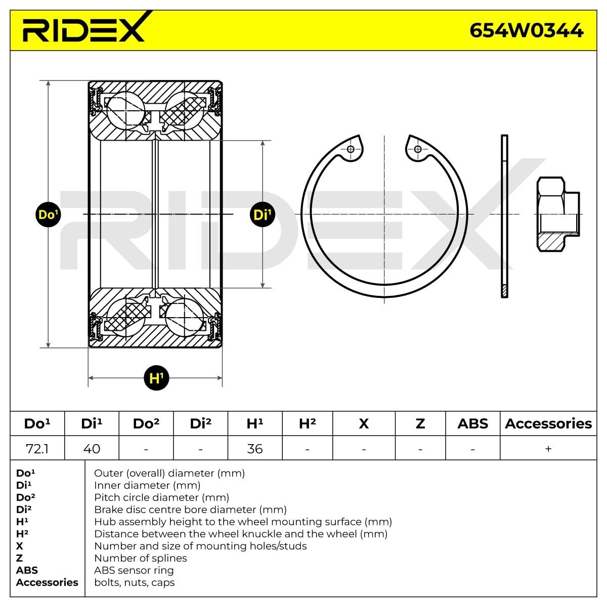 RIDEX 654W0344 Kit cuscinetto ruota Anteriore bilaterale Compatibilità con OPEL AGILA B H08
