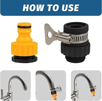 Universal Tap Connector for Hose Pipe,Adjustable Mixer Tap Hose Connector with Tight Fit Clamp, Universal Hose Tap Connector Adapter for Indoor & Outdoor Water Use