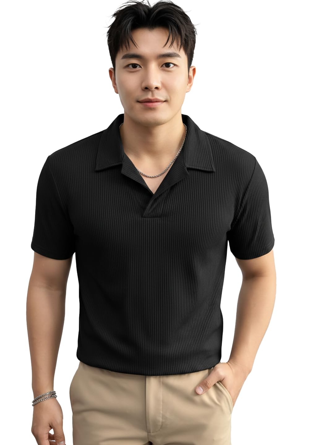 madfrog Men’s Solid Polo Neck Half Sleeve T-Shirt – Soft & Breathable Cotton Blend, Regular Fit Comfortable Casual Top for Office-picture-45