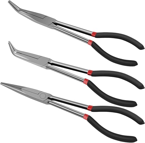 Alicates de punta de aguja de largo alcance, juego de alicates rectos antideslizantes de acero al carbono de 11 pulgadas, alicates rectos
